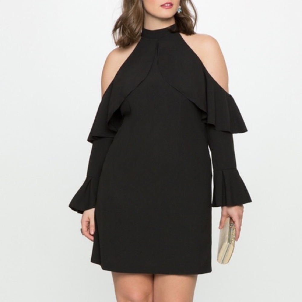 ELOQUII cold shoulder ruffle sheath dress
